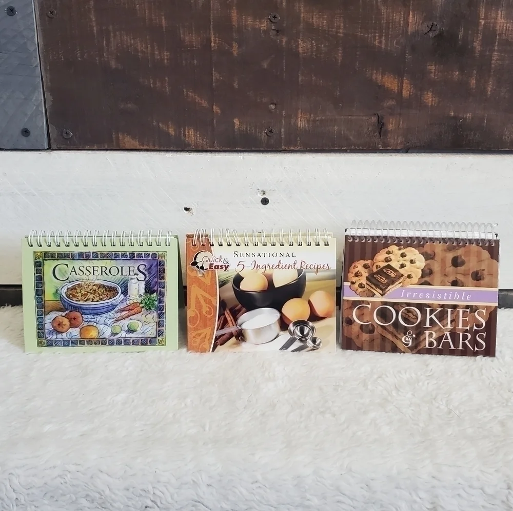 3 Mini Spiral Hardcover Recipe Cookbooks Casseroles Cookies Bars 5 Ingredients